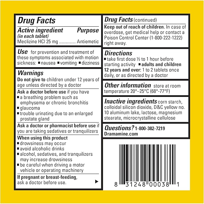 Dramamine Motion Sickness Less Drowsy, for Nausea Relief During Travel, 16 Count