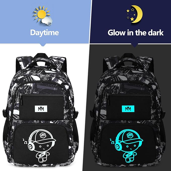 Bluboon Kids Backpack Boys Camo Bookbag Teens Elementary School Bag Daypack Travel Back Pack Middle school (Grey Graffiti)