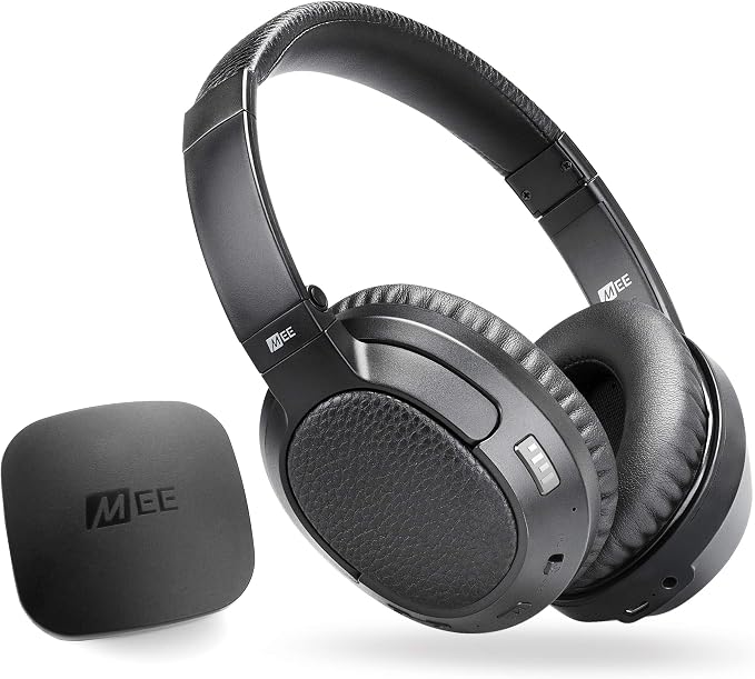 MEE Audio Connect T1CMA Bluetooth Over-Ear Wireless Headphones Headset for TV with no Audio Delay; Includes Transmitter (Optical/AUX/RCA) and CinemaEAR Audio Enhancement for Seniors & Hard of Hearing