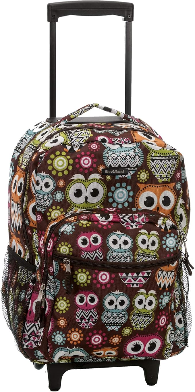 Rockland Double Handle 17" Rolling Backpack, Owl