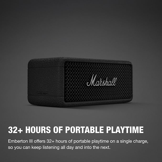 Marshall Emberton III Portable Bluetooth Speaker - Rugged Waterproof/Dust-Proof Design | Loud Stereo Sound, Deep Bass | Compact and Wireless for Travel and Outdoors - Black and Silver