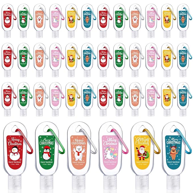 24 Packs Christmas Hand Sanitizers with Keychains Bulk 1 oz Mini Travel Size Hand Sanitizer Keychains Gifts Set Christmas Party Favors Stocking Stuffers for Women Coworkers Friend Family