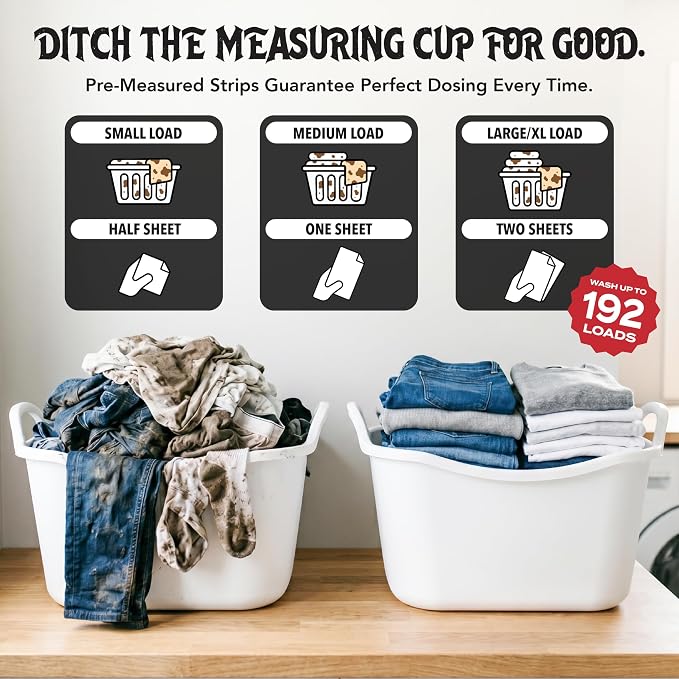 Death to Dirt Laundry Detergent Sheets, 192 Loads, Tough on Stains and Odors, Gentle on Skin and Fabric, Plant-Based & Eco-Friendly, Final Fresh Linen Scent, 32ct (3 Pack)