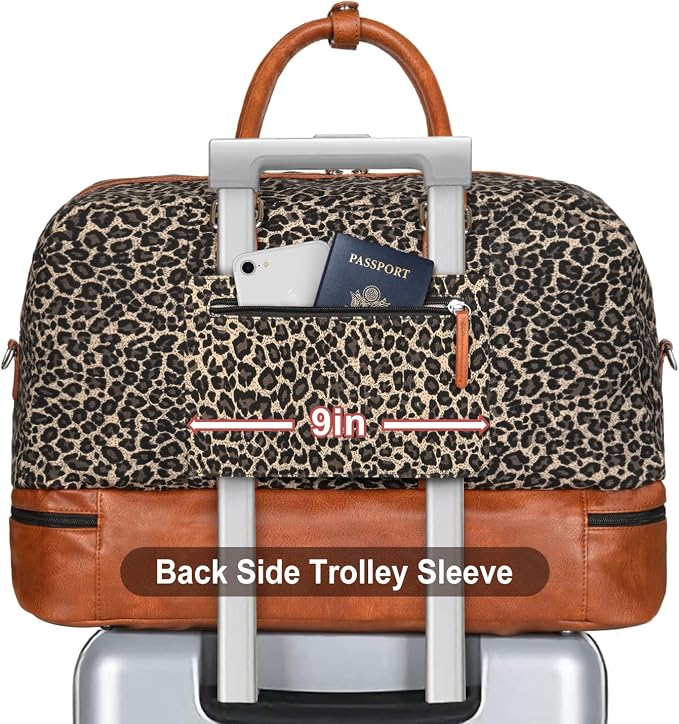 Weekender Bag for Women, Large Overnight Bag Canvas Travel Duffel Bag Carry On Tote with Shoe Compartment 21" 3Pcs Set