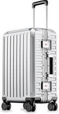 LUGGEX Carry On Luggage with Spinner Wheels, 8010S Aluminum Frame Zipperless Polycarbonate Hard Shell Suitcase (ZX-Core, Silver Ivory, 20 Inch)