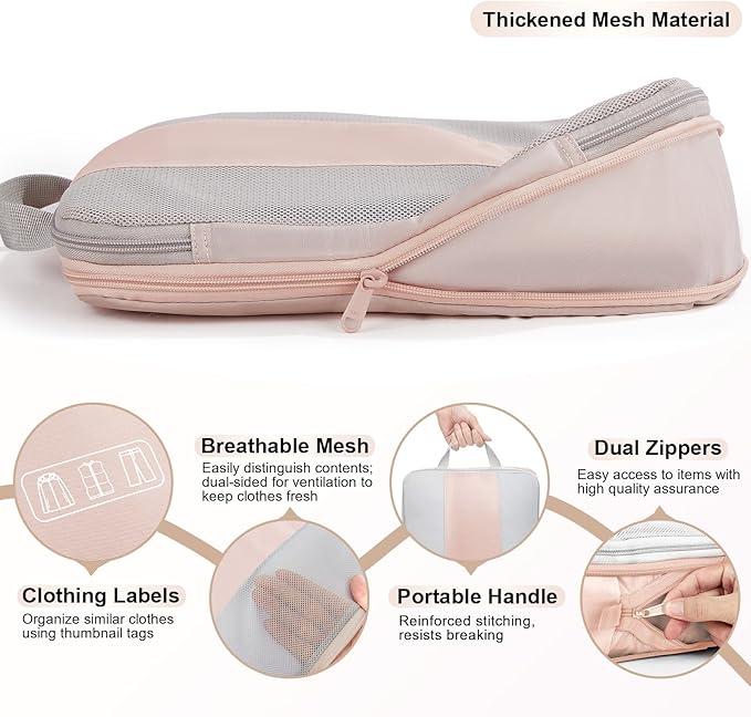4 Set Compression Packing Cubes for Travel Essentials,Compressible Expandable Packing Cubes for Suitcase,OlarHike Luggage Garment Bags for Travel,Handy Helper for Organizing Clothes(Beige)