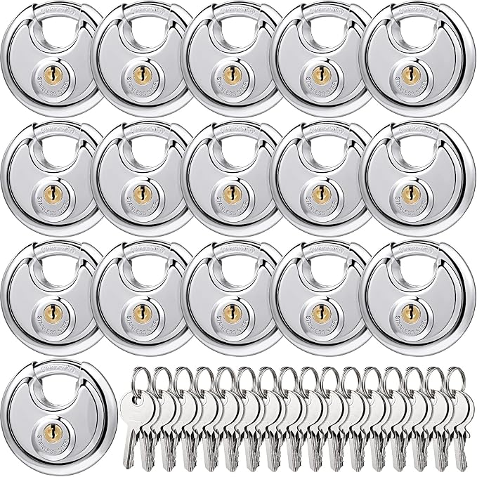 Chumia 16 Pack Padlocks Keyed Alike, Stainless Steel 2-3/4 Wide, 3/8 Shackle Disc Locks for Outdoor, Storage Units, Garages, Gym Lockers(Silver)