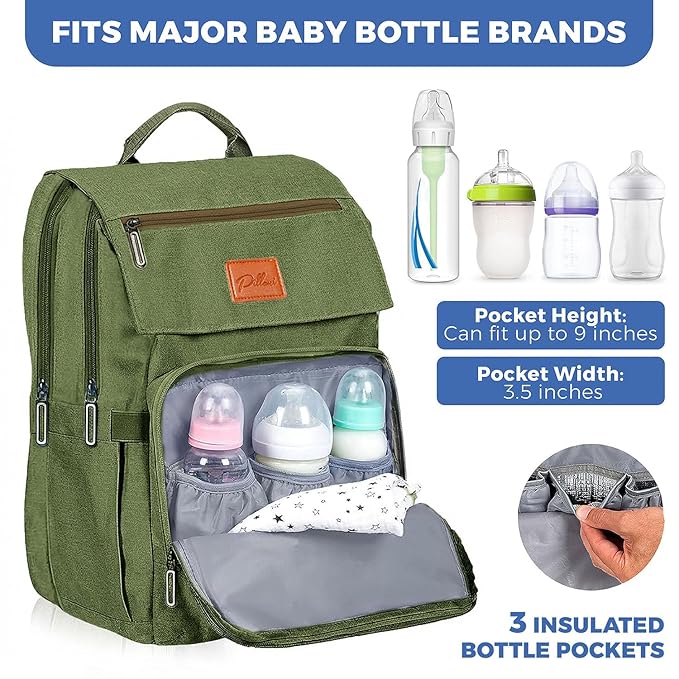 PILLANI Baby Diaper Bag Backpack - Large Bag for Boys & Girls, Waterproof Diaper Backpack - Baby Shower Gifts for Boys - Toddler Diaper Bag with Changing Pad - Large Capacity, Wide Opening Easy Access