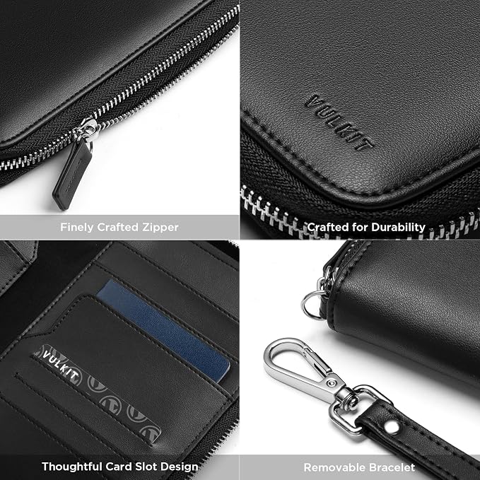 VULKIT Family Passport Holder for 4 Passports - RFID Blocking Travel Wallet Holds Up to 5, Organizer with 4 Slots for Cards & SIM, Secure Zipper Closure, Family Travel Essentials (Black)