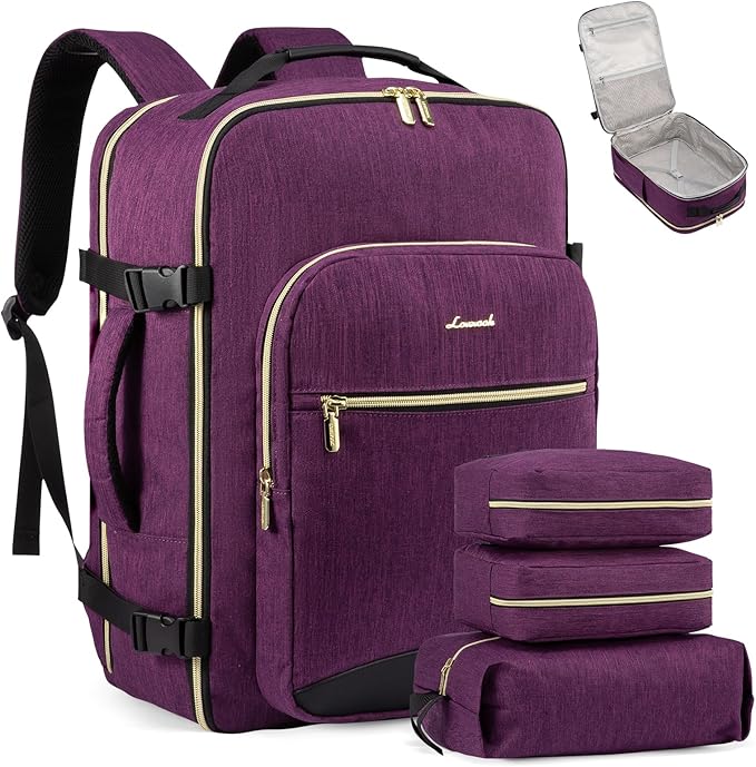 LOVEVOOK 50L Travel Backpack Flight Approved Carry on Backpack,3 Packing Cubes,Waterproof Personal Item Travel Bag,TSA Carry on Luggage Suitcase Travel Essentials,Gifts for Women & Men,fits 18" Laptop