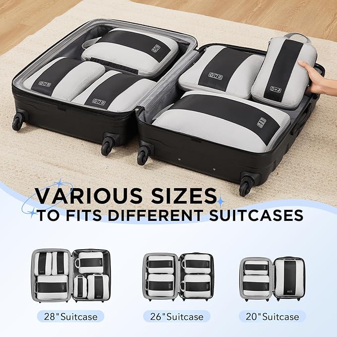 6 Set Compression Packing Cubes for Travel Essentials,Compressible Expandable Packing Cubes for Suitcase,OlarHike Luggage Garment Bags for Travel,Handy Helper for Organizing Clothes(Black)