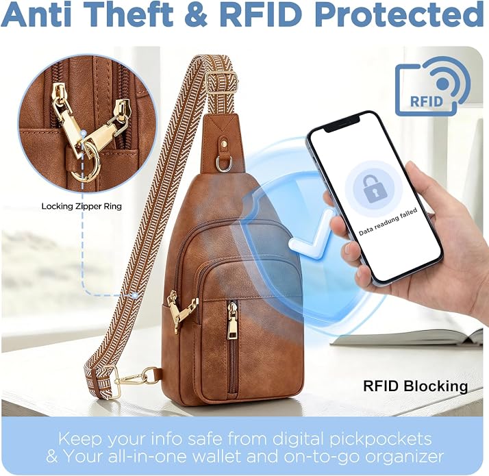 Anti Theft Crossbody Bags for Women RFID Sling Bag, Vegan Leather Cross Body Travel Purse for Women Men