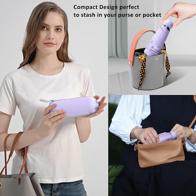 BAODINI Travel Essentials Mini Umbrella for Purse With Case Small Compact UV Sun Protection Lightweight Tiny Pocket Manual Open Close Umbrella for Women Kids and Men Fits Purse Backpack