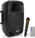 Pyle 800W Portable Bluetooth PA Speaker - 8’’ Subwoofer, LED Battery Indicator Lights w/ Built-in Rechargeable Battery, MP3/USB/SD Card Reader, and UHF Wireless Microphone - Pyle PSBT85A,Black