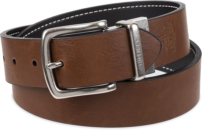 Tommy Hilfiger Men's Reversible Leather Belt, 2‑in‑1 Design for Dress Or Casual Wear