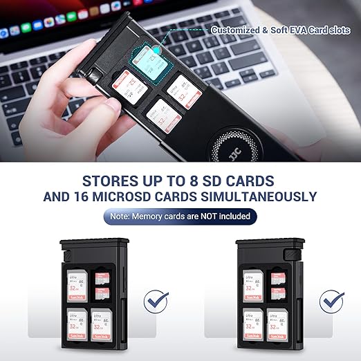 Multi SD Card Reader Case with High-Speed USB C 3.1 Gen 2 Cable & 24 Slots SD/TF Card Holder & Light/Type A/MicroUSB/OTG Adapter for Travel Phones Cameras PC Drones Data Transfer Plug and Play - Gray