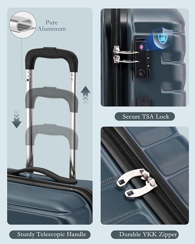 Coolife Luggage Sets 3 Piece, 20In Carry On Luggage with Spinner Wheels PC Hardside Suitcase Set with Travel Backpack (Teal blue, Backpack/TB/20)