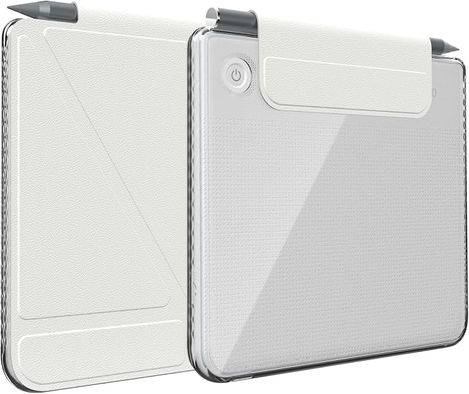 TUDIA M-FLIP Detachable Clear Magnetic Case for Kobo Libra Colour (2024) - [Auto Wake/Sleep] Shockproof Slim Transparent Back Magnetic Fold Cover with Stylus Holder (Off White)