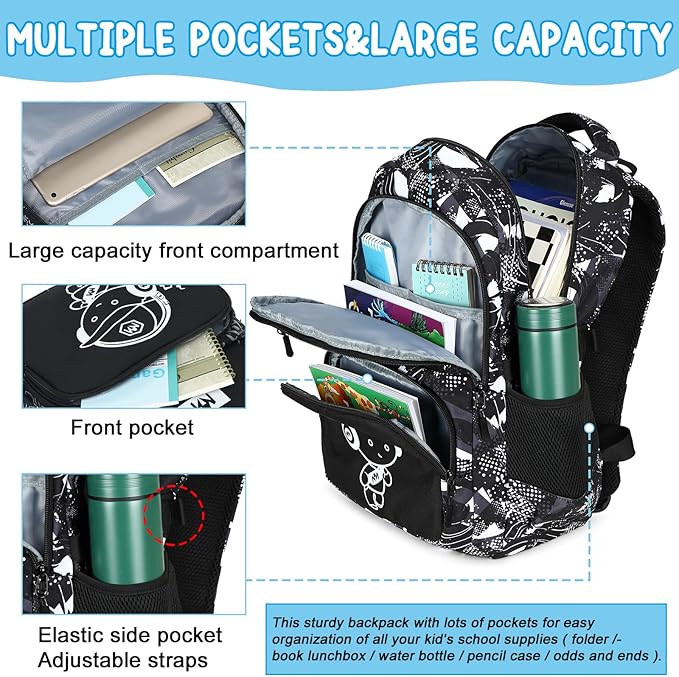 Bluboon Kids Backpack Boys Camo Bookbag Teens Elementary School Bag Daypack Travel Back Pack Middle school (Grey Graffiti)