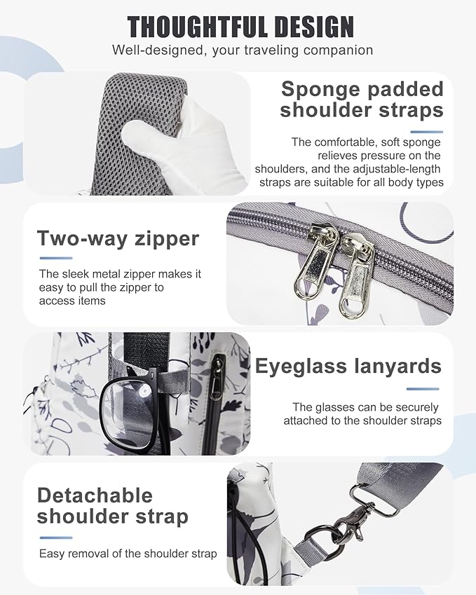 SEAFEW Small Sling Bag Crossbody Backpack Shoulder Bag for Men Women, Daypack Anti-Theft Cross Body Motorcycle Chest Bags, One Strap Tactical Backpack for Walking Biking Travel Cycling, Leaf White