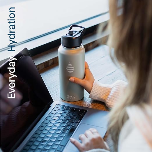 Clearly Filtered 32oz Water Bottle/Targets 200+ Contaminants/Double-Wall Insulated Stainless Steel Filtered Water Bottle BPA/BPS-Free Phthalate-Free Filters Fluoride Lead Chlorine (Sage Gray)