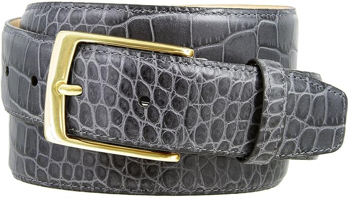 Genuine Full-Grain Cowhide Leather Dress Belt Solid Brass Gold Buckle 1-3/8'' or 1" Wide