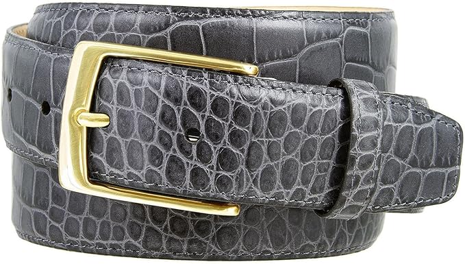 Genuine Full-Grain Cowhide Leather Dress Belt Solid Brass Gold Buckle 1-3/8'' or 1" Wide