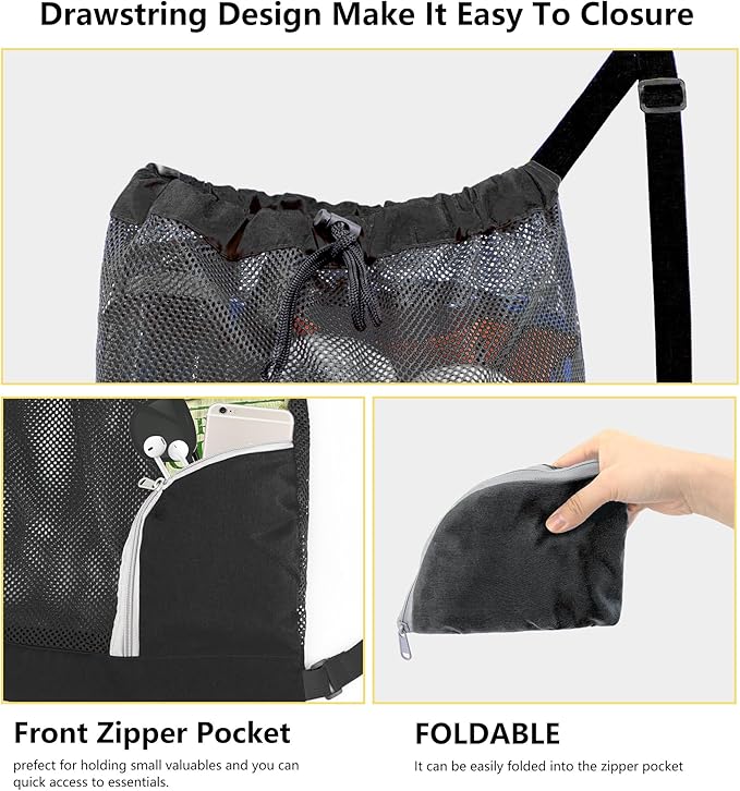 BeeGreen Mesh Drawstring Bag Swim Backpack for Beach Pool Sports Gym Draw String Cinch Bags for Swimming Soccer Basketball Gear Grey
