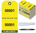 1000 Pcs Duplicate Auto Park Tags (Numbered 1-1000) 4.72" x 2.36" Inch Valet Parking Tickets with Strings Claim Check Tags with Marker for Valet Coat Check and Hotel Luggage Tags (1000, Yellow)