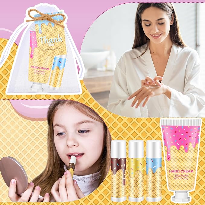 200 Pcs/ 50 Set Ice Cream Drip Baseball Gift Bulk for Team Include Ice Cream Drip 50 Lip Balm 50 Hand Creams 50 Bag 50 Tag for Summer Baseball Softball Party Favors Birthday Stuff