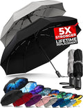 TUMELLA Strongest Windproof Travel Umbrella (Compact, 100MPH Wind-Tested), Light, Portable, One-Handed Use, Automatic Folding Rain Umbrella, Durable, Premium Grip, Fits Car & Backpack
