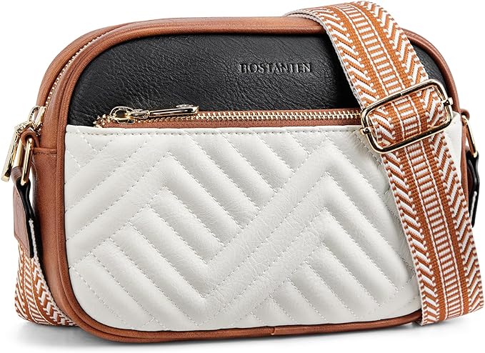 BOSTANTEN Quilted Crossbody Bags for Women Vegan Leather Purses Shoulder Handbags with Wide Strap