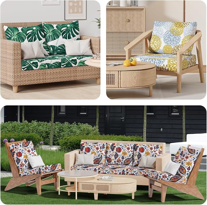 8Pcs Stretch Patio Cushion Covers, Outdoor Couch & Sofa Replacement Slipcovers for Patio Furniture Cushion Covers, Washable Reusable Furniture Protector