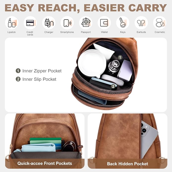 SYTRAH Anti Theft Sling Bag for Women, RFID Crossbody Purses Convertible Sling Backpack, Cross Body Purse Chest Bag