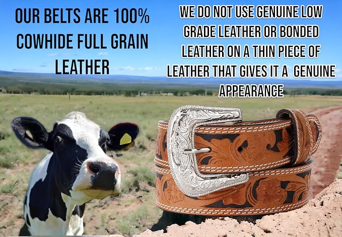 F&L CLASSIC mens Western full grain Leather belt Strap w/Snaps for Interchangeable Buckles, USA,