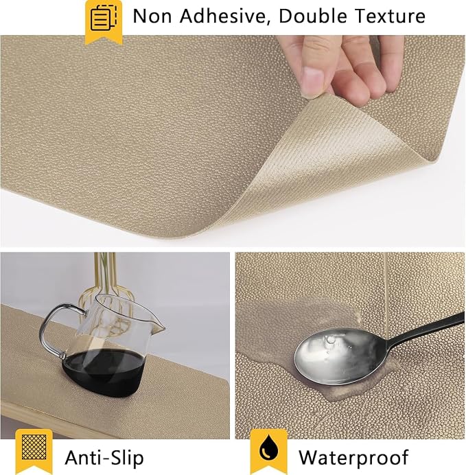 WochiTV Shelf Liner for Cabinets, Drawer Non Adhesive Non Slip Foam Mat for Kitchen, Pantry, Bathroom, Cupboard, Garage, Closet, Shelves, Drawer, Tool Box, Tan 11.8 x 59 inches