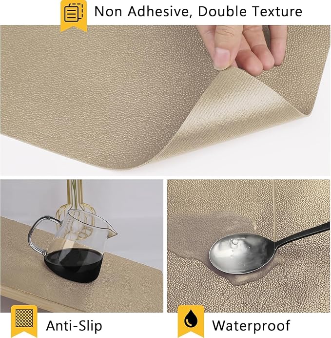 WochiTV Shelf Liner for Cabinets, Drawer Non Adhesive Non Slip Foam Mat for Kitchen, Pantry, Bathroom, Cupboard, Garage, Closet, Shelves, Drawer, Tool Box, Tan 11.8 x 118 inches