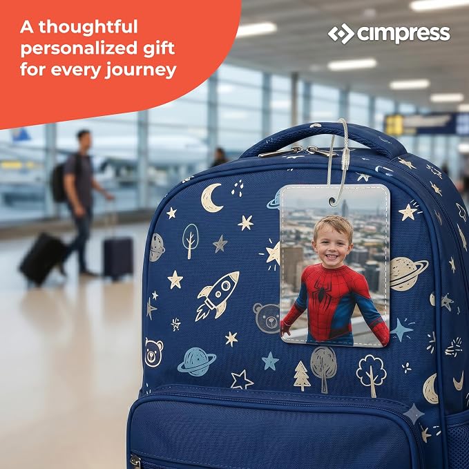 Personalized Suitcase Tags, Custom Luggage Tag with Photo or Name, Address Card Included, Polyester 2.75 x 4.13 in, for Family Vacations, Airport Travel, Carry-on Luggage and Weekend Getaways