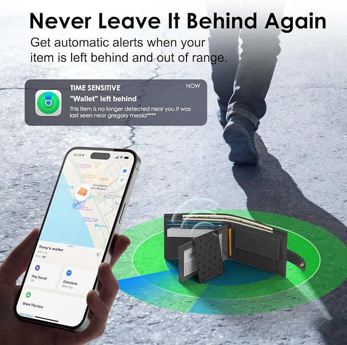 Wallet Tracker Card, [Apple MFi Certified] Ultra-Thin Item Finder Works with Apple Find My (iOS Only), Over 5-Year Battery Life, Slim Bluetooth Tracking Tag for Wallet, Luggage, Passport & Bags-Black