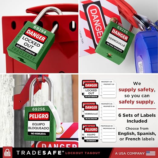 TRADESAFE Lockout Tagout Locks Set - 10 Green Lockout Locks Keyed Different, 2 Keys Per Loto Lock, OSHA Compliant Lock Out Tag Out Padlocks for Electrical Lockout Tag Out Kits