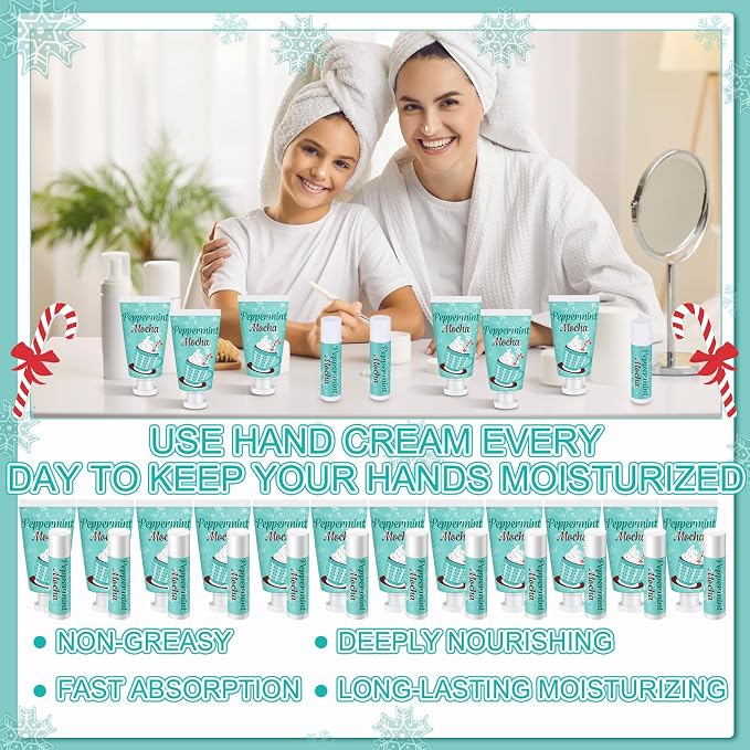 48 Sets Peppermint Mocha Hand Cream and Lip Balm Gift Christmas Hand Cream Bridal Baby Shower Party Favors Travel Size Hand Lotion and Lip Balm Bulk Christmas Holiday Party Supplies for Guest
