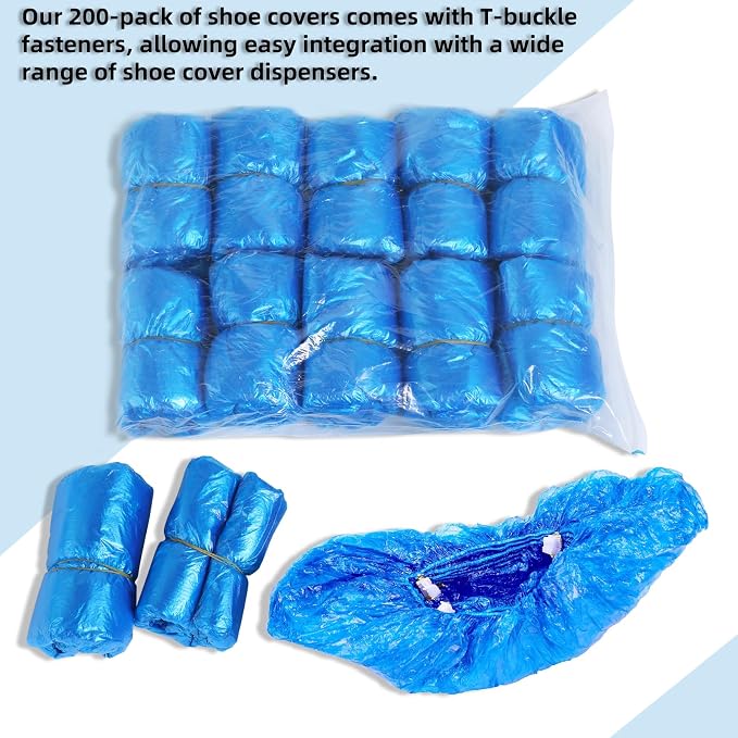 LYSHIYI 200 Pcs Shoe Covers Disposable for Automatic Shoe Cover Dispenser, Non-Slip, T buckle Shoe Covers Disposable for Shoe Cover Machine, 15-20'' Adjustable Size Boot Covers for US 6 to 14 Size