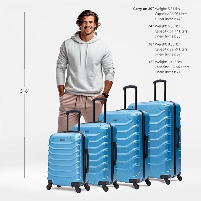 InUSA ENDURANCE Luggage with Spinner Wheels | Durable Lightweight Hardshell Suitcase, Travel Sets with Handle and Trolley | (20in, 24in, 28in, 32in) 4 Pieces Luggage Set | Teal
