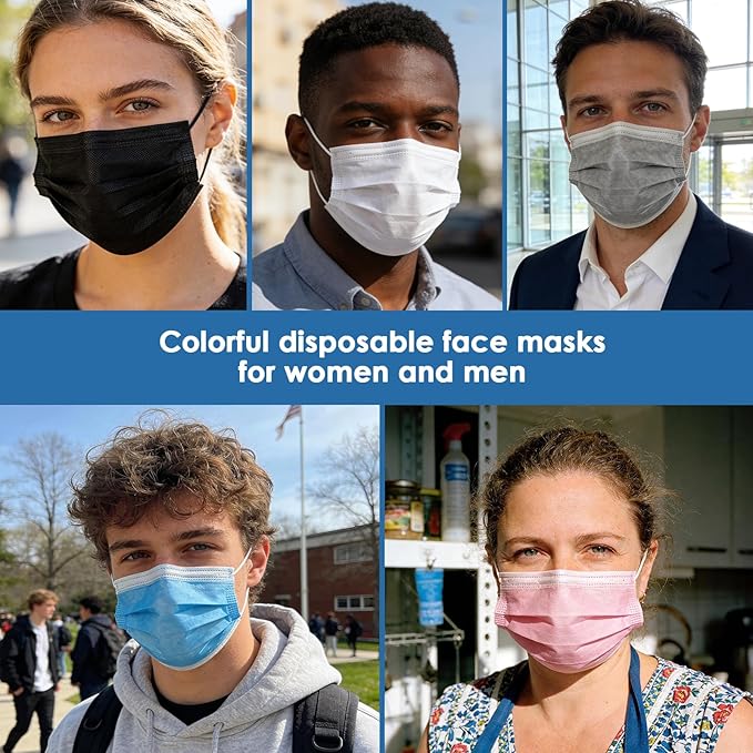 NNPCBT 5 Color Disposable Face Masks 50pcs, Individually Wrapped Masks for Adults, 3-Ply Breathable Disposable Mask For Outdoors, Home, Office, School