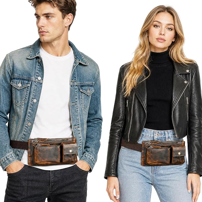 Genuine Leather Hiking Riding Travel Fanny Waist Pack Small Phone Pouch For Men Women FB811-29 (100% Leather-Brown)