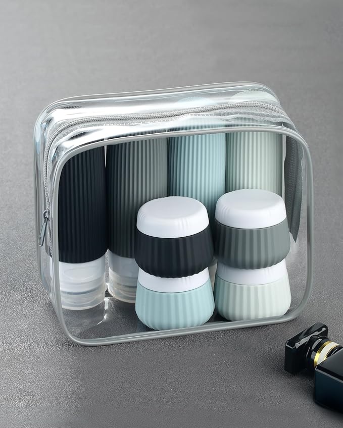 Mrsdry Travel Bottles - 8 Pack, TSA Approved Travel Size Toiletries, Leak Proof Silicone Squeezable Containers in Clear Bag