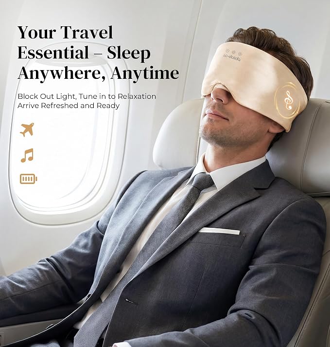 LC-dolida 3D Silk Bluetooth Sleep Mask, Mulberry Silk Sleep Mask with Bluetooth Headphones, Bluetooth Eye Sleep Mask for Side Sleepers, Total Blackout Bluetooth Eye Mask for Women Men, Champagne