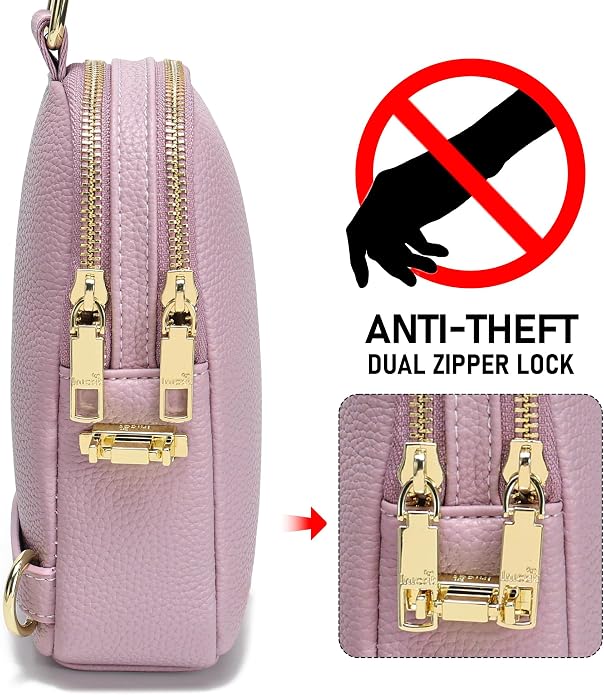 INICAT Anti Theft Crossbody Bag for Women, Small RFID Blocking Sling Purse with Zipper Lock for Travel, Vegan Leather