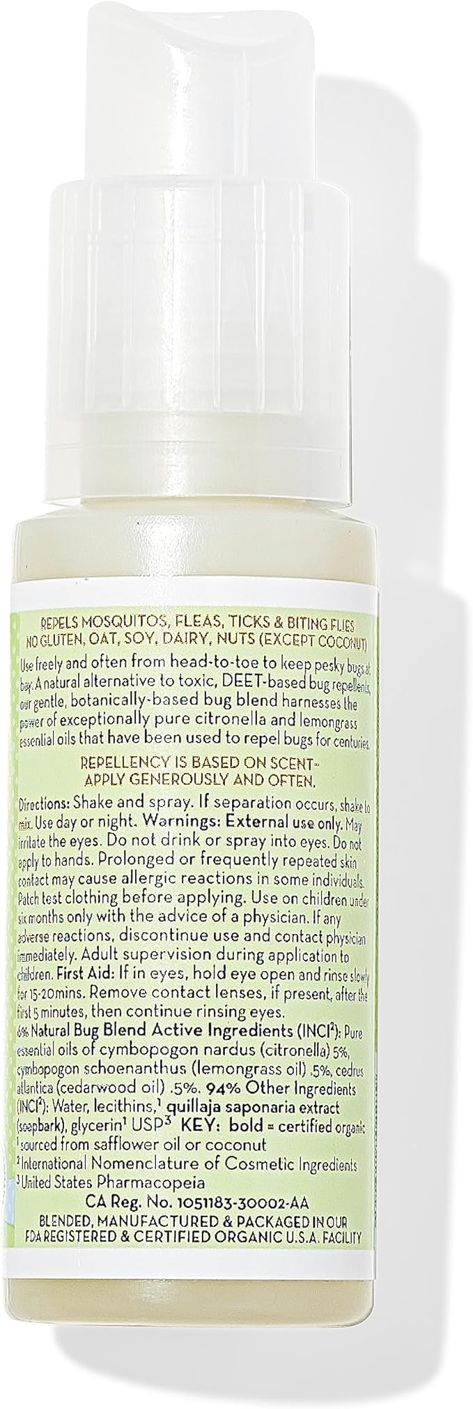 California Baby Natural Bug Spray Travel Size | DEET Free Mosquito Repellent | Baby + Kids Bug Spray | Citronella Spray | Great Smell | 59 mL / 2 oz