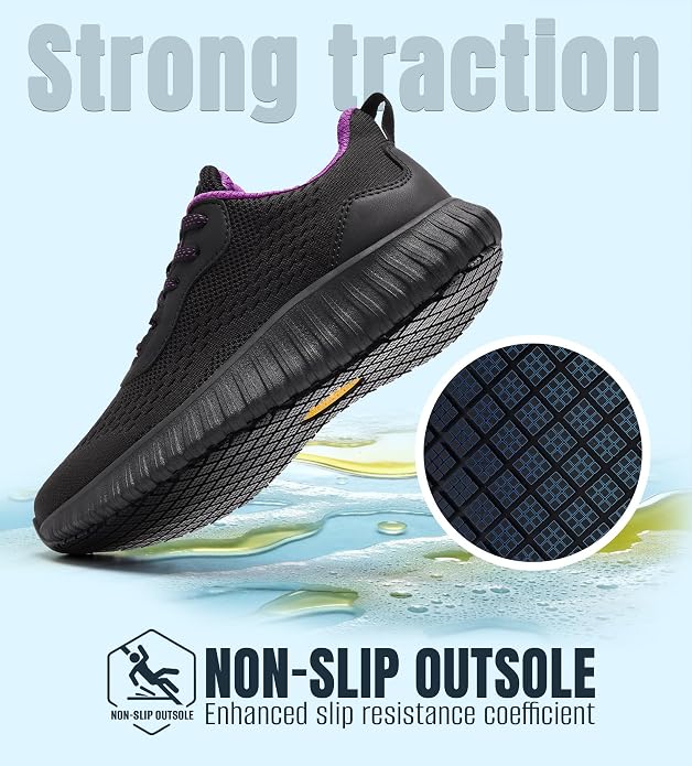 SHULOOK Women's Non Slip Work Shoes Slip-Resistant Kitchen Chef Restaurant Food Service Nurse Shoe Comfortable Mesh Breathable Walking Sneakers Black